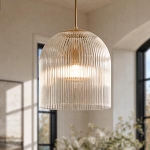 ateasehomelife 13" Ribbed Glass Pendant Light(13.8" D × 15" H)