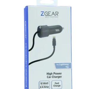 ZGear High Power Lightning Cable Car Charger - Black, 2 Pack