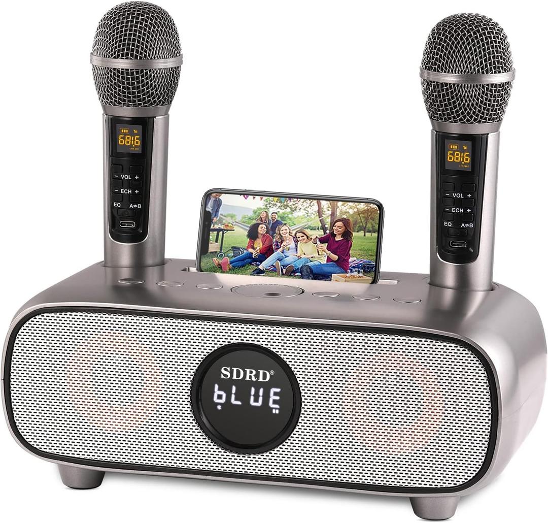 Karaoke Machine for Adults and Kids,Portable Bluetooth 2 Wireless Karaoke Microphone with Holder/USB/TF Card/AUX-in, PA Speaker System for Home Party, Picnic,Car,Outdoor/Indoor