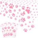 KEFAN 4 Pack Puppy Dog Pet Paw Print Plastic Tablecloth Table Cover Pink Paw Birthday Party Decorations Dog Party Decorations