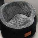 Dog Car Seat for Small Dogs Up to 30 Lbs,Ultra Soft Fabric Fill in Comfy Memory Foam,Happy Pet Ride,2 Safety Dog Leashes,Fully Detachable and Washable,Anti Slip Base(Black/Grey)