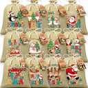12 PCS Burlap Christmas Drawstring Gift Bags, 10x12in Christmas Linen Gift Bags w/ Tags, Medium Xmas Burlap Sacks Jute Goody Gifts Bag Candy Treat Bags Reusable Gifts Wrapping for Holiday Party Favors