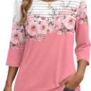 Zeagoo Womens Tops 3/4 Length Sleeve Blouses Dressy Casual Shirt Pleated Front Tunic Floral Printed Spring Clothes (Pink, XXXL)