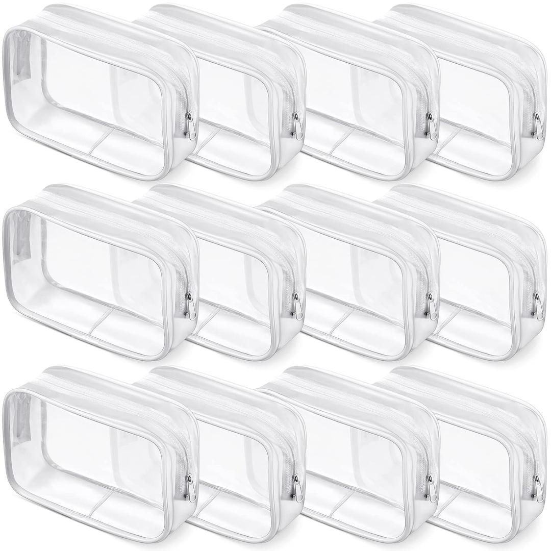 Weewooday 12 Pieces Clear Makeup Bags Cosmetic Storage Bags PVC Zipper Pouches Travel Waterproof Makeup Plastic Case for Women Organizing Toiletries Traveling (Small,Small,White Side Frosting)