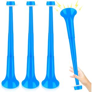 Denylo pro 4 Pcs Collapsible Stadium Horn 24 Inch Vuvuzela Plastic Trumpet Horn Blue Blow Horn Loud Sound Soccer Horn Noisemakers for Sporting Events Graduation Party Supplies
