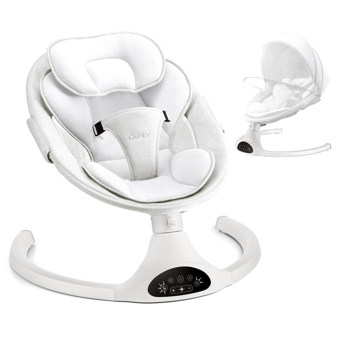 LAREX Baby Swing Infant Swing Electric Toddler Baby Rocker Portable for Newborn Boy Girl, 5 Sway Speeds with Remote Control, 10 Preset Melodies and Bluetooth, 0-6 Months Max 20 Lbs (White)