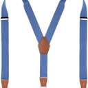 Men's Adjustable Y-Back Suspenders  Heavy-Duty Elastic Polyester & Leather with Triple Metal Clips for Jeans (Blue)