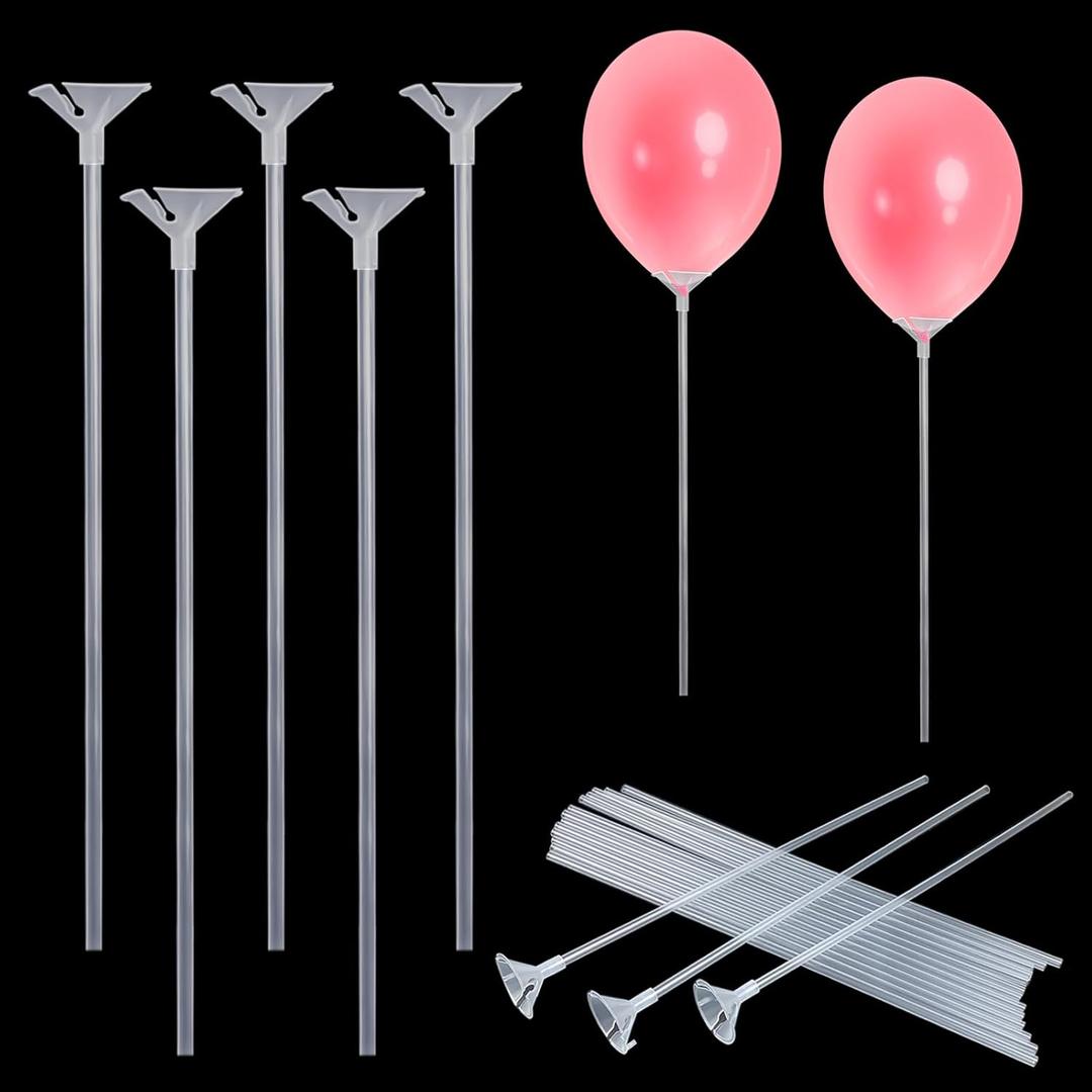 28 Pcs Transparent Plastic Balloon Holder Sticks and Cups Reusable for Anniversary Birthday Parties Christmas Wedding Decorations