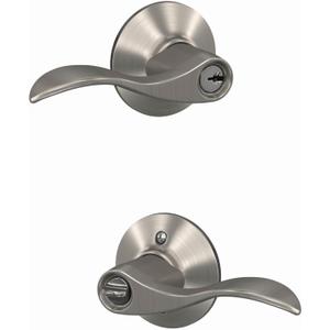 Schlage F51A ACC 619 Accent Door Lever, Keyed Entry Lock, Satin Nickel