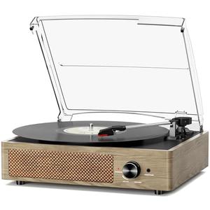 Bluetooth Vinyl Record Player,3-Speed Turntable with Stereo Speakers Vintage Phonograph Record Player, with RCA Line Out AUX in Headphone Jack Grey Wood