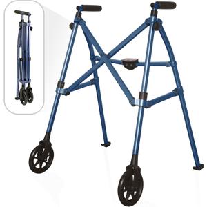 Stander Space Saver Walker, Lightweight Folding Rolling Mobility Aid for Seniors & Adults, Compact 2-Wheel Disability Device with 6-inch Wheels & Ski Glides for Walking Support, Cobalt Blue