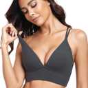 DreamLeaf Women's Triangle Bralettes Cami Deep V-Neck Plunge Bra Wireless Adjustable Criss Cross Unlined Yoga Bra (Black, S)