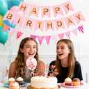 14 Pcs Pink Happy Birthday Cake Topper - Heart Star Cake Decoration with Happy Birthday Banner, Pennant & Confetti Balloon for Birthday Party Cake Decor Supplies