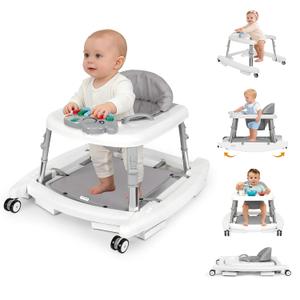 5-in-1 Baby Walker for Boys and Girls Music and Lights 6-18 Month, Foldable Baby Walkers with 5 Adjustable Heights, Infant Toddler Walker with Wheels and Combo Portable (White)