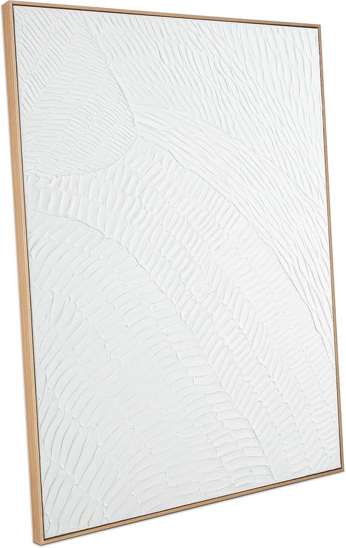 White Abstract Wall Art for Living Room - Framed Geometry 3D Abstract Hand-painting Artwork Minimalism Contemporary Boho Decorative for Living Room, Bedroom - 28"x40"