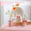 6 Pcs Pink Bow Vase Tiny Ceramic Bud Vase for Girl Coquette Home Decor Small Flower Vases Centerpieces Shelf Table for Living Room Wedding Baby Shower Decor