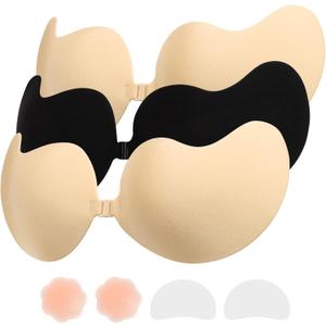 Sticky Bra Backless Backless Strapless Bra Push Up for Nipple Cover Suitable for Daily, Party, Weddings Dress wear, Pack of 3, Nude