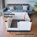 Whelping Box for Dogs & Puppies Premium 36" Modular Design with Easy-Open Door, Pig Rails, Oxford Floor Liner & Washable Pee Pad Indoor/Outdoor, Easy-Clean & Durable