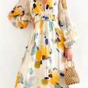 Sissyaki Womens Long Sleeve Summer Maxi Dress 2026 Floral Dress Spring Wedding Guest Dress Yellow-Watercolour XL