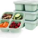 LCHLZZ 4 Pack Snack Box Containers, 4 Compartment Reusable Snack Containers with Lids, Microwave Dishwasher Safe, Divided Food Storage Lunchable Container for Work Travel (Green)