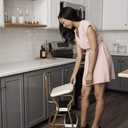 COSCO Stylaire Retro Chair + Step Stool with Flip-Up Seat , Gold & Cream