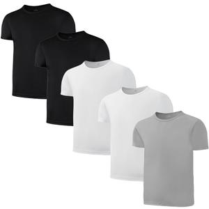 5-Pack Kids/Boys/Youth Mesh Athletic Quick Dry Shirts Youth Activewear Moisture Wicking Short Sleeve T-ShirtsAge 4-5T(Black/White/Grey)