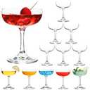 QOWOEO Set of 11 - Champagne Coupe Glasses, 7 Oz Clear Cut Rim Martini Glass with Short Stable Base, Ideal for Parties, Birthdays and Bars, Dishwasher safe