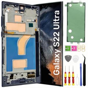 Galaxy S22 Ultra 5G LCD Display Screen Assembly Replacement for Samsung Galaxy S22 Ultra Touch Digitizer Screen with Frame Toolkits S908U S908A US Version Black(Fingerprint is not Supported)