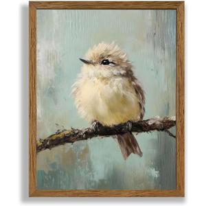 AVECCO Framed Vintage Funny Birds Canvas Wall Art, Bird Rustic Farmhouse Wall Decor, Unique Animal Art Prints for Kid's Room Bathroom Bedroom Living Room Office Home Decoration Ready to Hang 8x10 In