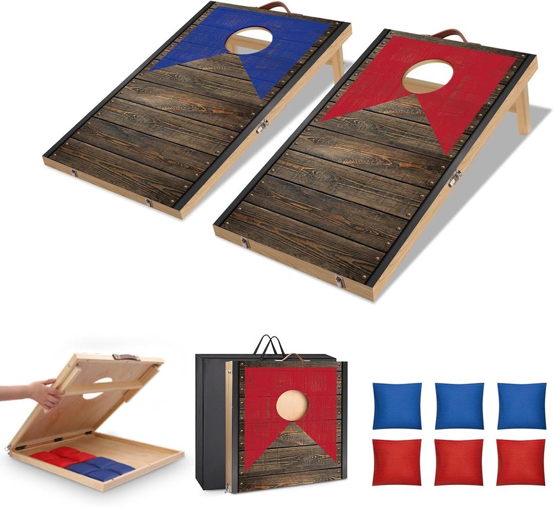 Portable Cornhole Board Set with Bean Bags 2 ft x 1 ft or 10.16 * 5.04 Inch Foldable Corn Hole Games for Adults and Kids Indoor or Outdoor Corn Hole Toss Games Backyard Tarvel (2*1ft, Dark Wood)