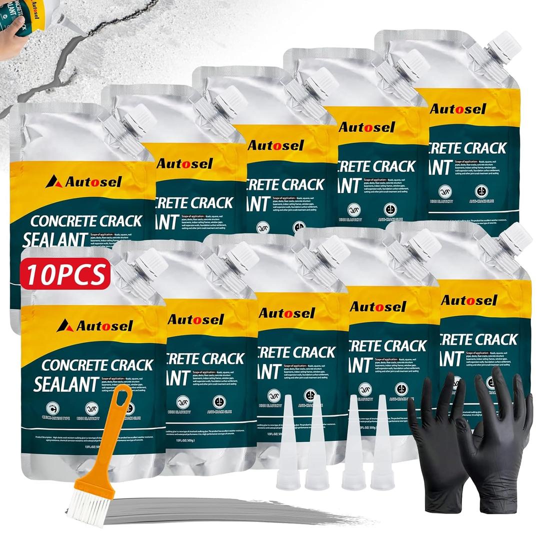 Concrete Crack Filler, Cement Crack Filler, Self-Leveling Concrete Crack Repair Filler, High-Elasticity Waterproof Caulking Glue for Driveways, Walkways, Patios, and Driveway Crack Repair 10 PCS