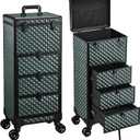 Yueieoun Nail Trolley Cart with 3 Drawers, Salon Station Cosmetology Case on Wheels Rolling Makeup Train Case Nail Case Organizer Beauty Salon Travel Case for Nailart, SPA, Hairstylist,Artist, Dark Green