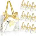 EQOREIIN 30 Pack Small Thank You Gift Bags with Handles 5.5 x 2.4 x 4.7 Inches Mini Marble Gold Gift Bags with Bow Ribbon Tiny Party Favor Bag Bulk for Graduation Mother's Day Baby Shower Wedding (Marble Gold)
