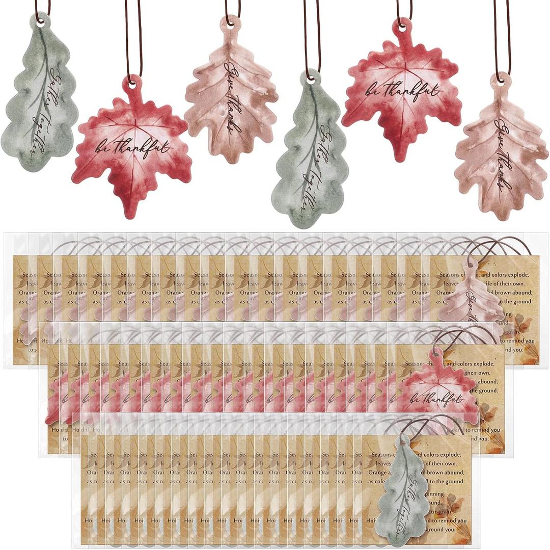 54 Sets Leaves Car Air Fresheners Bulk Maple Leaf Hanging Ornament Scented with Essential Oils Christmas Tree Decor for Men Women Coworkers Team Staff Office Car Party Supplies