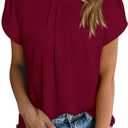 PRETTYGARDEN Women's Tops 2025 Casual Summer Round Neck Short Sleeve Basic Pleated Loose Fit Blouses Plain Tunic Shirts (Medium, Wine Red)