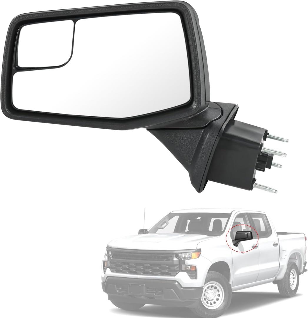 Door Mirror Left Driver Side Replacement For Chevy Silverado 1500 2019-2024, Replace GM1320583 Black 5Pins