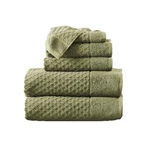 Green Bath Towels - 100% Cotton 6 Piece Towel Set - 2 Bath Towels, 2 Hand Towels, 2 Washcloths - Absorbent, Durable, Quick-Dry Towels for Bathroom (Olive)