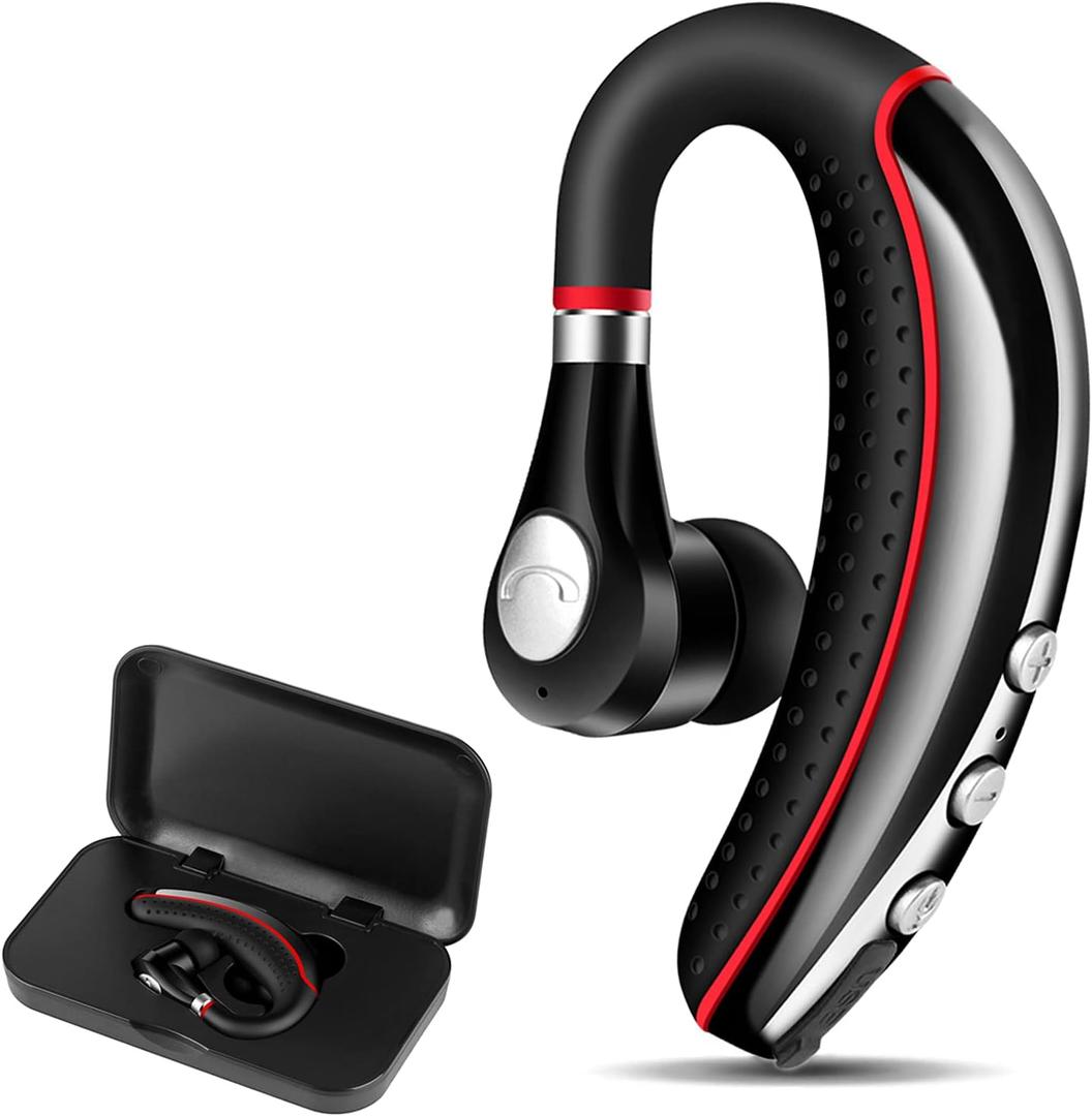 Bluetooth Headset V5.0,Wireless Bluetooth Earpiece with Noise Canceling Mic for Cell Phone,Business Earphone for Driving/Trucker/Office,Sweatproof Headset for Android/iPhone-RED