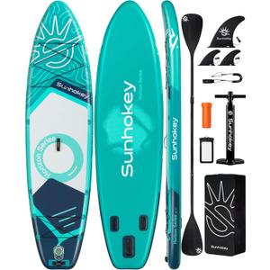 11'34'' Extra Wide Inflatable Paddle Board with Seam Welded Technology, Stand Up Paddle Board, 420lb Capacity for Adults, Sup Board for All-Level with 2-Blade Paddle/Dual-Action Pump/Leash