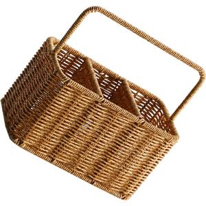 SOLUSTRE Woven Divided Cutlery Storage Basket 8.85X8.66X4.92 Inch Portable Silverware Organizer for Kitchen Countertop and Dining Room Utensil Caddy