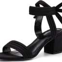 Coutgo Womens Open Toe Ankle Tie Back Low Block Chunky Heels Sandals Party Dress Pumps Shoes (11, Black)