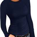 Womens Ribbed Long Sleeve Shirts Tops Fitted Tshirts Basic Slim Fit Tight Tee Shirt Fall Going Out Top Fall 2025 (X-Small, Navy)