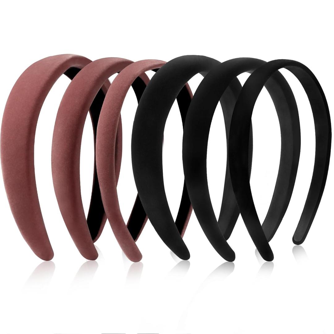 DiyJibb Velvet Headbands for Women and Teens, 6PCS Non-Slip Padded Hairbands with 3 Width Options (0.6", 0.8", 1.2"), Soft Comfortable Hair Accessories for Daily Wear, Makeup, Sports, and Gifts (Black,pink)