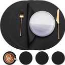 Myir JUN Round Placemats Set of 4 Faux Leather Place Mats and Coasters 15 inch Round Table Mats Dual Sided Non-Slip Stain Resistant Placemats (Black 01, Set of 4)
