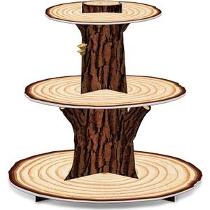 Wooden 3 Tier Cupcake Stand Decoration - Rustic Wood Cupcake Stand Decor for Camping, Birthday, Safari Party Supplies
