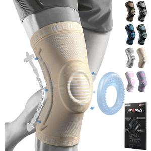 NEENCA Knee Brace for Women & Men, Medical Knee Support with Patella Pad & Side Stabilizers, Knee Compression Sleeve for Knee Pain, Meniscus Tear, ACL, Joint Pain, Runner, Workout - FSA/HSA Eligible (X-Large, Light Beige)