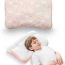 Reidio 1Pc Toddler Pillows with Removable Cotton Pillowcase Ergonomic Design Toddler Pillows for Sleeping Toddler Neck Pillow Kids Pillows Machine Washable 14x20in (Rose)