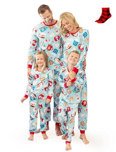PATPAT Christmas Pajama Set for Family - Matching Holiday Sleepwear Perfect for Family Photos, Christmas Morning, and Holiday Parties, Gingerbread Blue, Men, Medium