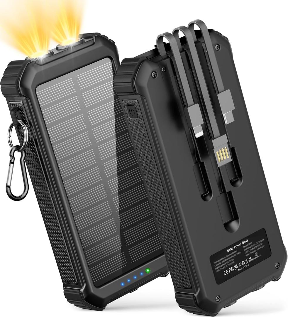LATIMERIA 45800mAh Solar Charger Power Bank, Portable Phone Charger with USB C in/Output, 5V3.1A QC 3.0 Fast Charging Solar Panel for Cellphone, External Battery Pack with Dual Flashlights for Camping