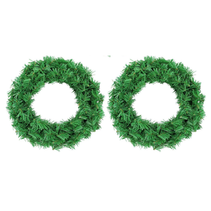 Artificial Christmas Wreath, Green Christmas Wreath，18 Inch Canadian Pine Artificial Christmas Wreath Gifts for Christmas Party Decor, Front Door Wreath, Unlit, Pack 2